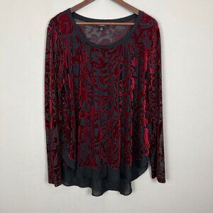 Simply‎ Vera Wang Tunic Top Womens XL Red Velvet Burnout Long Sleeve Whimsigoth